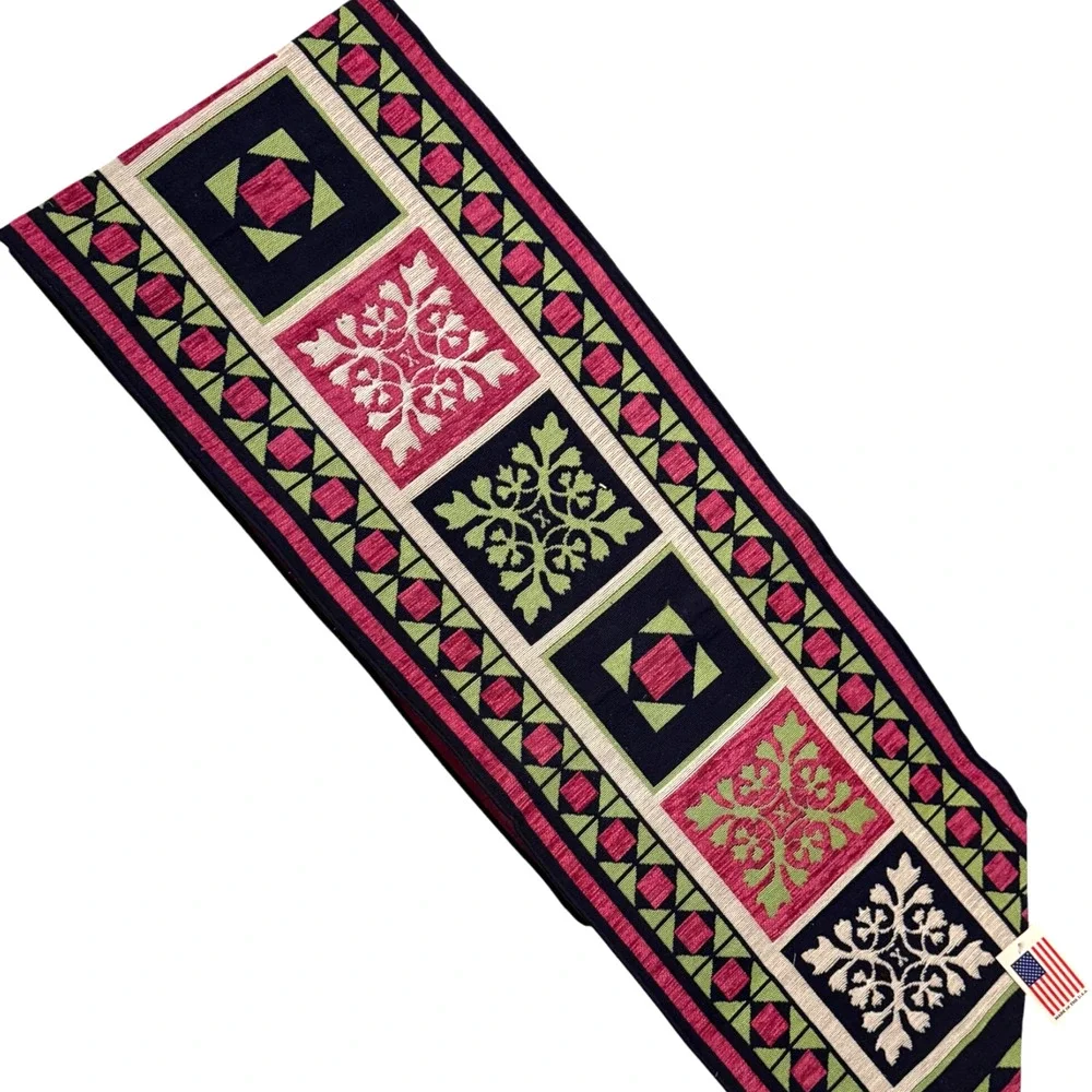 MCM Home Decor Table Runner Art Deco Black White Tapestry Made in USA 72